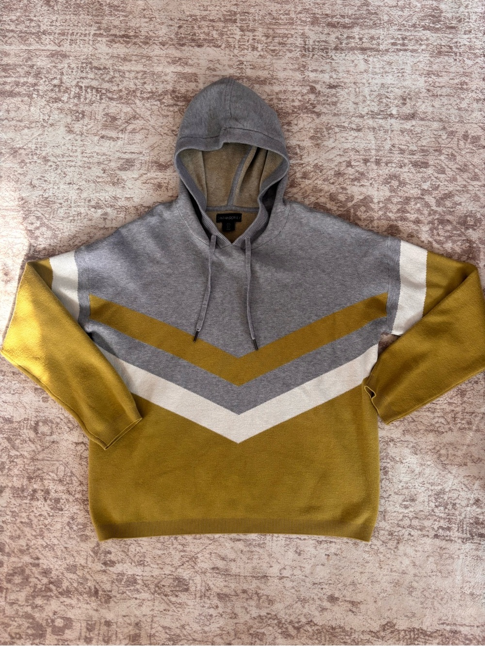 Cynthia Rowley Size L Hooded Chevron Colorblock Sweater - Green / Cream / Grey